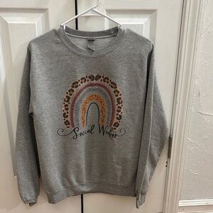 Gray Social Worker Sweatshirt with Rainbow Design
